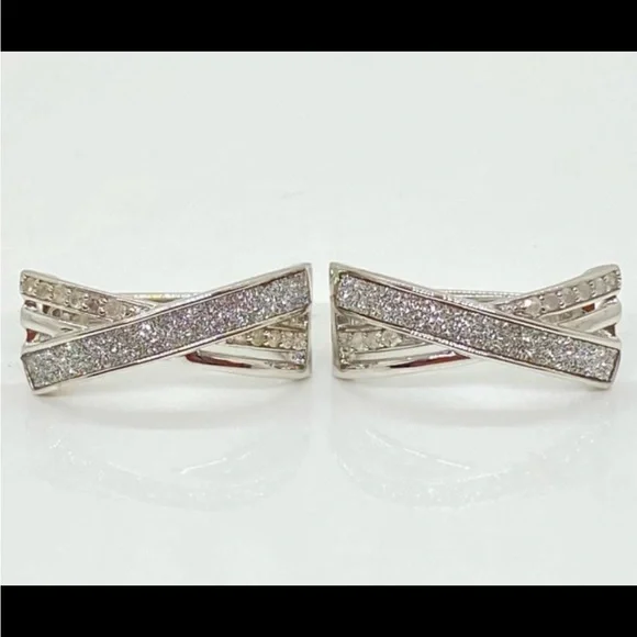 Real Genuine Diamond Earrings, Italian Designer, .52 CTW. 925 Sterling Silver - Picture 4 of 10